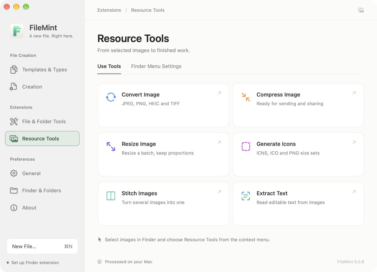 FileMint Resource Tools page with six image actions